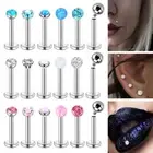 6pc Mixed Opal Zircon Labret Monroe Lip Steel Ear Stud Internal Thread Piercing