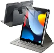 JETech Rotating Case for iPad 9/8/7 (10.2-Inch, 2021/2020/2019 Model, 9th/8th/7th Generation) with Pencil Holder, 360 Degree Rotation Protective Stand Cover Clear Back, Auto Wake/Sleep (Space Gray)
