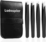 RoosterCo Eyebrow Tweezer Set with Travel Case,4-piece Daily Beauty Tools for Hair Removal, Best Precision (Black)