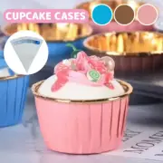 60X Paper Cupcake Cup Cake Foil Metallic Cases Liners Muffin Baking-.-
