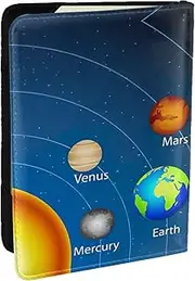 [EdWal] Outer Space Solar System Print Passport Cover with Credit Card Holder Leather Passport Case, for Women Men Family ID Travel, Black, One Size