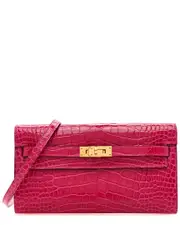 Herms Rose Scheherazade Shiny Alligator Shiny Alligator Kelly Wallet To Go (Authentic Pre-Loved)
