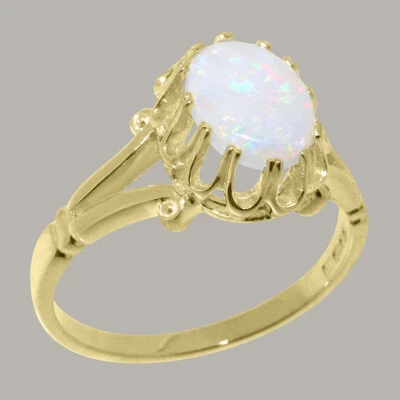 Solid 14k Yellow Gold Natural Opal Womens Solitaire Ring - Sizes 4 to 12