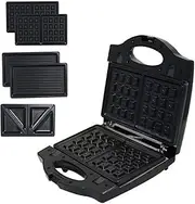 3-in-1 Mini Waffle Maker Sandwich Maker Paninis Maker Non-Stick Belgian Waffle Machine with Pancake Plates Double-Sided Uniform Heating for Fluffy Golden Waffles 750W