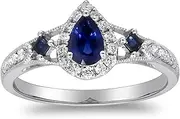 [Gin & Grace] 14K White Gold Genuine Blue Sapphire Ring with Diamonds for women | Ethically, authentically & organically sourced (Pear-Cut) shaped Sapphire hand-crafted jewelry for her | Sapphire Ring for women