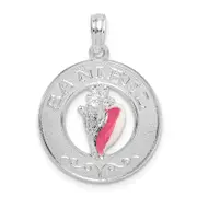 Sterling Silver De-Ani Rhodium-Plated Enameled Sanibel Circle With Shell Pendant