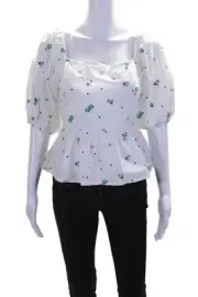 Barbour Womens Cotton White Floral Embroidered Tie Open Back Blouse Top Size 6