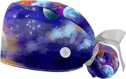 [WOSHJIUK] Working Hat 2 Pack Scrub Caps for Women,Nebula Sky Galaxy,Tie Back Cap Adjustable Scrub Hat