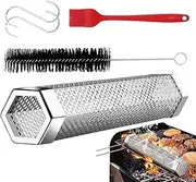 Barbecue Smoker Pipe,12 Inch Barbecue Pellet Smoker Tube - Hexagonal Design With Brush And Hooks, Stainless Steel Multi-functional Charcoal Grilling Tool For Outdoor