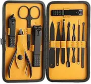 Ethnic Choice Manicure Set Nail Clippers, Stainless Steel Nail Scissors Grooming Kit, Acne Needle, Blackhead Tool Leather Travel Case (Yellow)