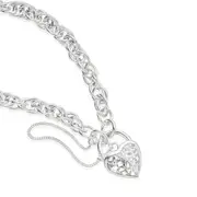 Sterling Silver 19cm Oval Belcher Heart Padlock Bracelet