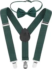 [OATIPHO] Boys Garter Suspenders Set Bow Tie Elastic Dress Suspenders for Boys Adjustable Clips Hair Bow for Girls