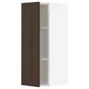 METOD wall cabinet with shelves, white/Sinarp brown, 30x37x80 cm