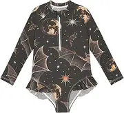 [Joitme] Moon Bat Girls' Toddler Swimsuit 3T, Moon Bat Black 1, 3 Years