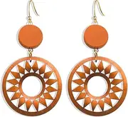 [YDVELY] Bohemian Simplicity Wooden Geometry Double Circle Hollow Lightweight Dangle Drop Earrings Handmade Flower Hook Earrings For Women Girls Jewelry Gifts