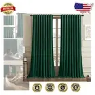 Super Soft Green Velvet Curtains 2 Panels W62 x L84'' - Modern Blackout Design
