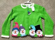 New Tiara Girls Size 7 Adorable Ugly Christmas Sweater Snowmen Sequin NWT