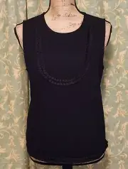 Ann Taylor Women's S Black Sleeveless Fringe Trim Stretchy Top NEW