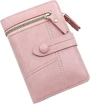 [Generic] Women Wallet - Ladies Zipper Wallet, Zipper Coin Pocket Wallet, Compact Leather Card Case Wallet (Pink, One Size)