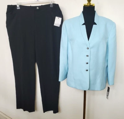NEW TAHARI Women's Light Blue/Black 2 Pc Pant Suit Size 18 $165