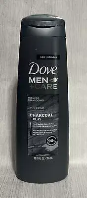 Dove MEN + Care Purifying Shampoo, Charcoal + Clay, Plant-Based Cleansers 12 Oz