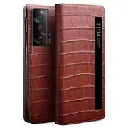 QIALINO Compatible For Honor Magic Vs 5G Case Smart View Window Genuine Cow Leather Phone Cover Brown