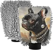 XYMZR Pugdog Earring Funny Absorbent Microfiber Car Wash Mitt, Funny Cute Anime Scratch Free for Cars Cleaning, Home Cleaning Mitts, 2 Pack, 10.24” L x 7.09” W