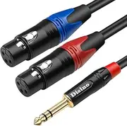 Disino Dual Female XLR to 1/4 inch(6.35mm) TRS Stereo Male Plug Y-Splitter Cable, Unbalanced 2-XLR Female to Quarter inch Adapter Patch Cord - 3.3 Feet /1 Meter