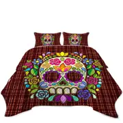 Mexican Sugar Skull over Gingham Coverlet