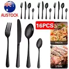 16PCS Stainless Cutlery Set Steel Spoon Fork Knife Tablespoons Teaspoons Black N