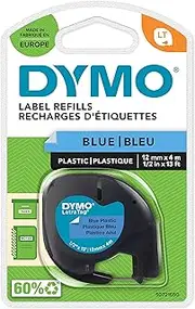 DYMO Branded LetraTag Plastic Labels | 12 mm x 4 m Roll | Black Print on Blue Labels | Multipurpose, Self-Adhesive Labels for LetraTag Label Makers