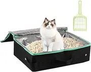 Cat Travel Litter Box, Waterproof Portable Cat Litter Box, Leakproof Foldable Litter Box, Portable Litter Box with Litter Scoop for Outdoor Car Traveling (Black)