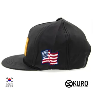 KURO-SHOP韓國進口 潮流新風格 黑色皮革材質 USA 貼布 棒球帽 板帽