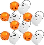 TOPPERFUN 12pcs Pumpkin Ghost Candy Buckets Portable Treat Holders with Handles Fun Halloween Decorations for Trick Treating Festive Parties Whimsical Plastic Containers