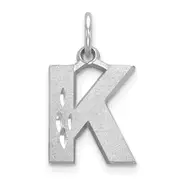 14K White Gold 14Kw Satin Diamond-Cut Letter K Initial Charm