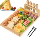 Bamboo Charcuterie Board, Cheese Knife Set, Large Rectangular Serving Dish, Clas