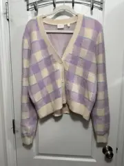 Cyrus Cream Purple Plaid Cardigan Sweater Soft Academia Clueless Preppy NEW SZ L
