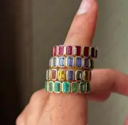 Emerald Cut Ruby, Sapphire, Emerald & Multi Sapphire Eternity Band Ring 14k Gold