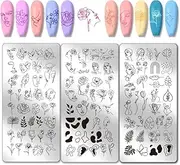 PH PandaHall 3pcs Abstract Faces Nail Art Templates, Abstract Flowers Leaves Nails Stamping Plate Line Woman Face Art Stencils Stainless Steel Image Plates for Women Nail Design Print Manicure Salon