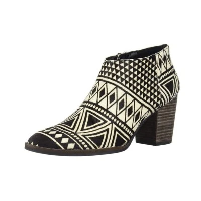 Lucky Brand Womens 10 M Black White Geometric Print Zip Up Ankle Booties NIB XM5