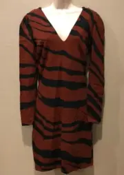 $1,650 NWT Roberto Cavalli Women's Brick Red Zebra-Print Stretch Knitted Dress