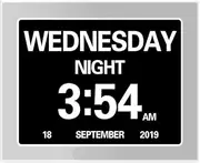 7/8 Inch LED Digital Calendar Clock, with Date/Day/Time,7 Languages Auto-Dimming,Alarm Clock Wall Clock for Seniors, Dementia, Child (White, 8inch)