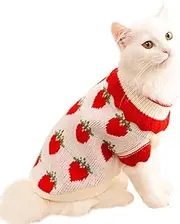 ANIAC Strawberry Turtleneck Cat Sweater Warm Knitted Small Dog Clothes for Girls Boys Autumn Winter Puppy Outfit Cold Weather Pet Knitwear for Chihuahua Yorkie Poodle (Red Strawberry, Small)