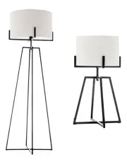 [BR Home] Modern Dimmable Floor Lamp + Table Desk Lamp with Linen Shade in Matte Black