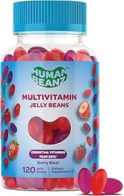 Human Beanz Multivitamin Jelly Bean Gummies with Zinc for Men and Women, Immune Support Dietary Supplements for Adults, Vegetarian, 120 Berry Blast Jelly Beans, Kosher
