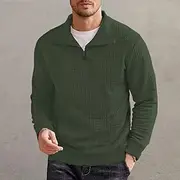 Men's Sweatshirt Waffle Sweatshirt Pullover Quarter Zip Sweatshirt Black White Wine Navy Blue Green Standing Collar Plain Sports Outdoor Daily Holiday Streetw