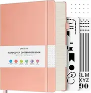 OFFIGIFT Bullet Dotted Journal Notebook, 312 Numbered Pages A5 Hardcover Leather Journal, 100gsm No Bleed Paper Dot Grid Notebook with Index Pages, Dot Journal for Women Men, 5.75" x 8.38", Pink