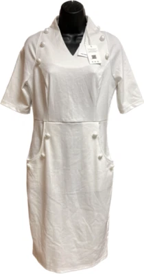 GRACE KARIN White Pencil Pearl Button Sheath Dress NEW WITH TAGS MEDIUM