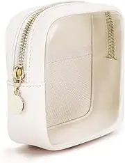 Wandering Nature Clear Makeup Bag for Purse Mini Make up Cute Cosmetic Bag Pouch for Women with Slip-in Pockets Travel Toiletry Essentials Eco Vegan Leather Organizer Bags(Patent Pending), White,
