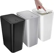 Kssvzz 3 Pack Small Bathroom Trash Can with Lid - 10L/2.6 Gallon Slim Garbage Bin, Dog Proof Trashcan, Plastic Wastebasket for Kitchen, Fits Under Sink/Desk/Cabinet (Black&White&Grey), (RXTCC001)